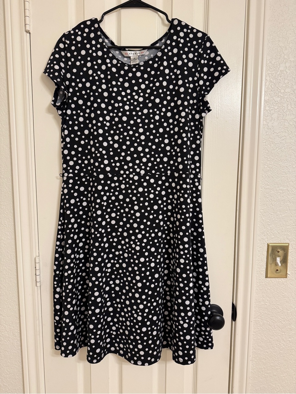 Aa Studio Black and White Polka Dot Short Sleeve Dress